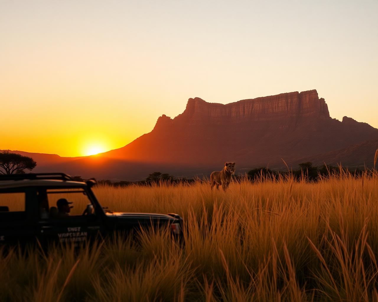 Table Mountain and safari landscape in South Africa