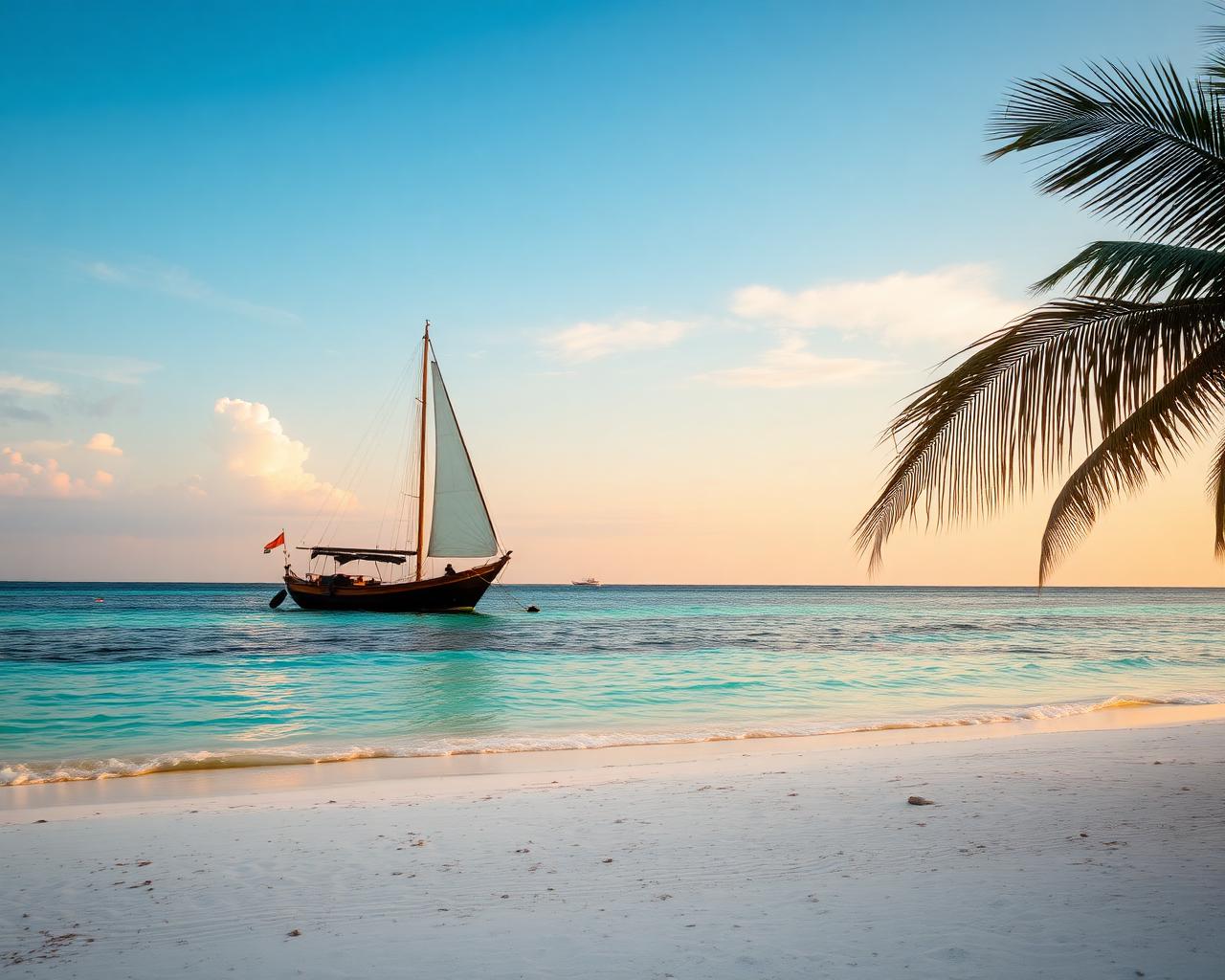 Turquoise water and dhow boat in Zanzibar